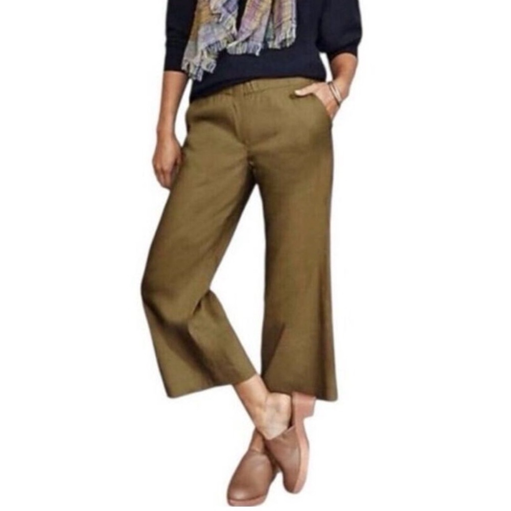 J Jill Linen Blend Wide Leg Crop Cumin Olive Green Pants size Medium